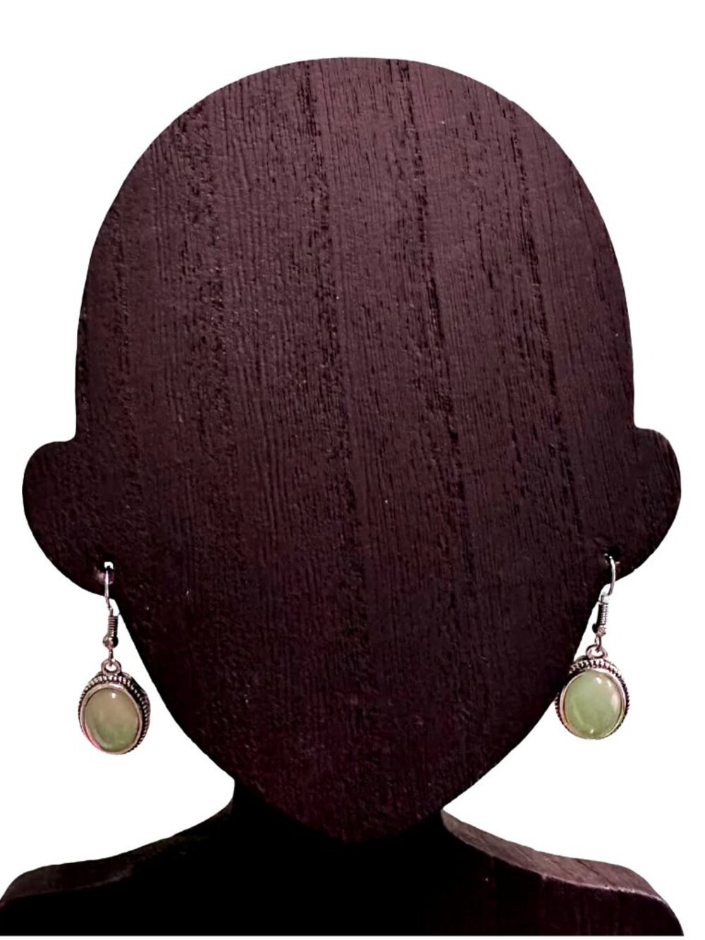 Green Gemstone Silver-Plated Oval Drop Earrings With Hook Closure